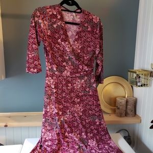 3/4 Sleeve Floral Wrap Around Dress